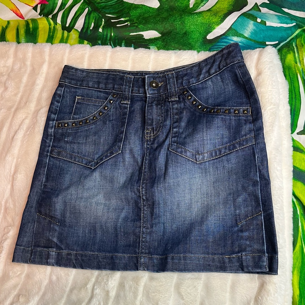 Calvin Klein Jeans 2/4/6 Studded Front Denim Mini Summer Grunge Rock Jean Skirt